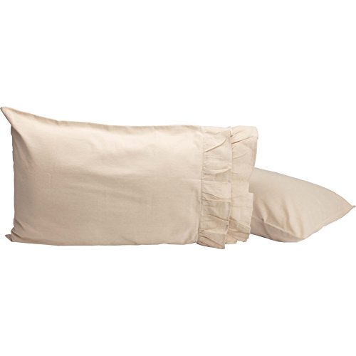 Piper Classics Ruffled Chambray Natural Beige Standard Pillow Case Shams, Set of 2, 21x34, Farmhouse Decor Style