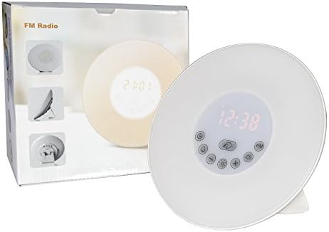 Clock radio Wake Up Light with Colored Sunrise Simulation Alarm Clock, Atmosphere Lamp, Bedside Lamp Nature Sounds, FM radio and USB Charger, Touch Control with snooze timer