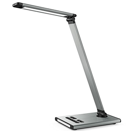MoKo Dimmable LED Desk Lamp, 10W Touch Control Adjustable Table Lamp, Built-in Nightlight + USB Charging Port, Rugged & Full Aluminum Alloy Body, 6-Level Brightness, 5 Lighting Modes - Space Gray