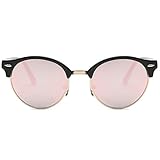 SojoS Classic Clubround Shades Semi-Rimless Unisex Sunglasses with Metal Rivets SJ2031 With Black Frame/Pink Mirrored Lens