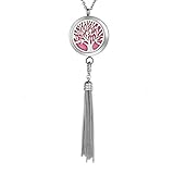 VALYRIA Multifunctional Tree of Life Aromatherapy Essential Oil Diffuser Necklace & Locket Bracelet With 316L Stainless Steel Tassel Pendant + 11 Pads