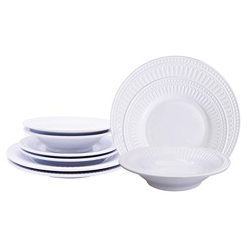 Prepara White Classic 12 Piece Melamine Dinnerware Set, Dishes for