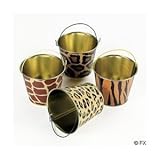 12 Mini Safari Wild Animal Print Tin Pails