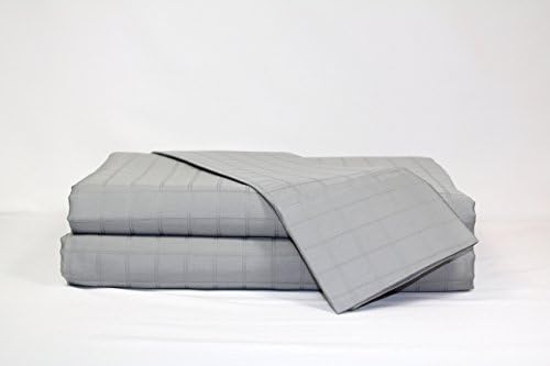 PERTHSHIRE PLATINUM COLLECTION 480 Thread Count 1-Inch Square Window Pane Sheet Set, King, Grey