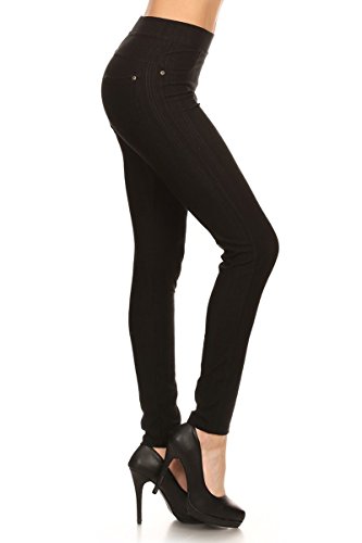 Leggings Depot Women's Premium Quality Cotton Blend Stretch Solid Jeggings Leggings Skinny Pants w Pockets (Black),Black,2X-3X