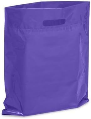 100 Purple Merchandise Bags 12x15" Nontransparent Bag Glossy Color with Reinforced 3" Die Cut Handle No Gusset, Great for Retail Stores, Gift Bags, Wedding Gifts, Bachelorette / Anniversary Gifts
