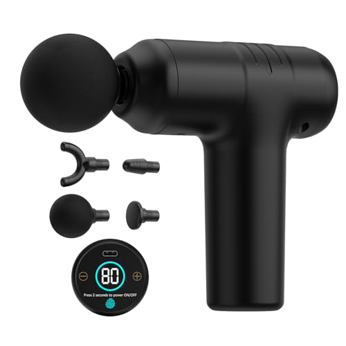 Mini Massage Gun, 30 Speed Handheld Muscle Massage Gun, Portable Massage Gun, Easy to Carry, Equipped with 4 Massage Heads, Unique Gift for Mother's Day, Ideal Gifts for Men Women (Black)