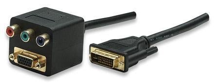 Manhattan, DVI-I Dual Link (29-Pins) Male to S-VGA (15-Pin) Female and Component (3-RCA) Female Video Splliter