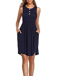 Vestido VISCNE Vestido sin mangas sin mangas para mujer Bolsillos ocasionales de verano corto Vestido a media pierna suelto