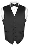 Men's Dress Vest & BowTie Solid BLACK Color Bow Tie Set for Suit or Tuxedo
