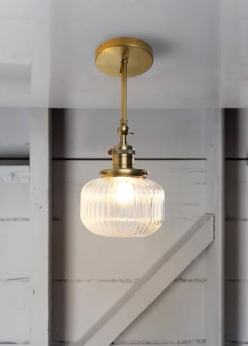 Permo Classic Vintage Wall Lamp Indoor Wall Light Fixture with Clear Globe Ribbed Glass Shade for Bedroom Living Room (Antique)