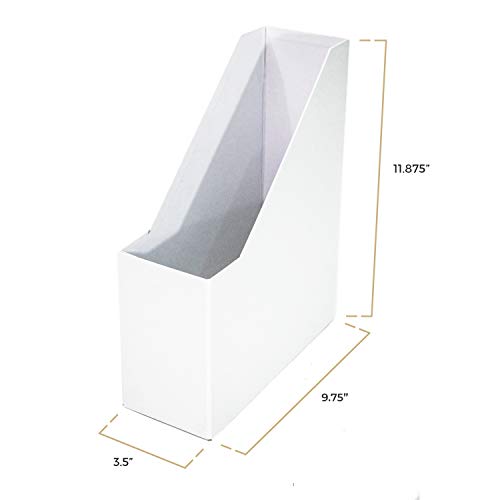 Blu Monaco Foldable White Magazine File Holder with Leather Label Holder – Set of 6 – Cardboard Magazine File Boxes Desk File Organizer