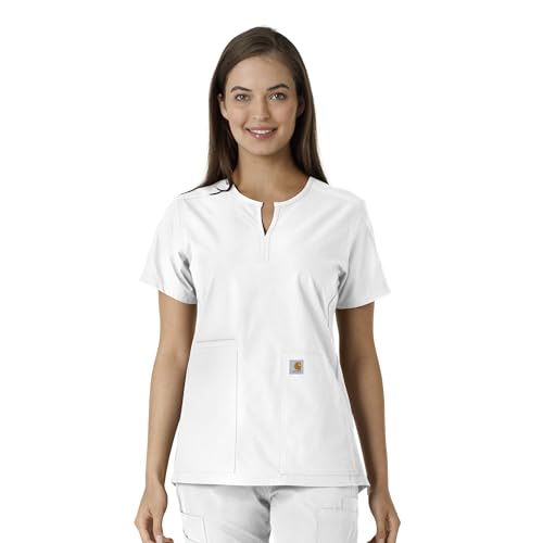 Carhartt Force Ess Womens Notch Neck Tunic Knit Panel Scrub Top, White at Amazon