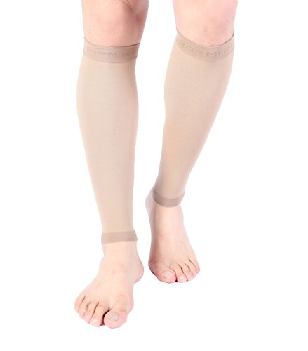 Premium Calf Compression Sleeve 1 Pair 20-30mmHg Strong Calf Support Graduated Pressure for Sports Running Muscle Recovery Shin Splints Varicose Veins Doc Miller (Tan Skin, Medium)