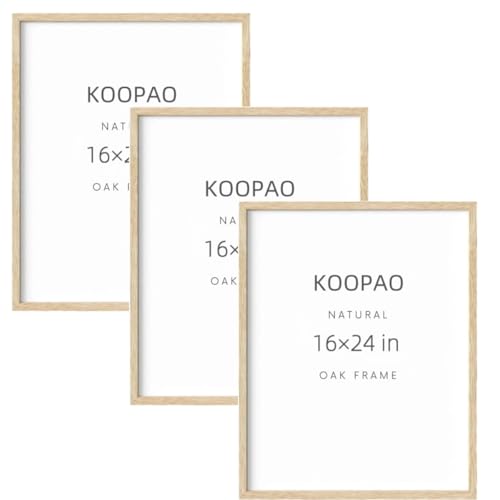 KOOPAO 3 Set of 16"x24" Oak Wood Picture Frames Natural Wood Color 16x24 in Poster Frame for Wall Art Decor, 16x24 inch Poster Photo Wooden Frames,Hang Horizontal and Vertical 40.8x61.2cm Art Picture
