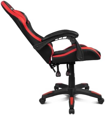 DR35 - Silla Profesional, Polipiel, Reposabrazos Acolchados, Pistón Clase 3, Base Nylon Reforzada, Asiento basculante, Altura Regulable, Cojín Lumbar/Cervical, Negra/Roja