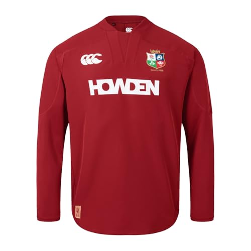 British & Irish Lions Canterbury Mens Official Canterbury Drill Top | Rugby Shirt | Water Resistant, Red Dahlia, S
