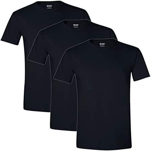 Gildan Men's Cotton Stretch Tshirts, Multipack, Black Soot (Crew 3