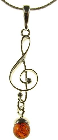 BALTIC AMBER AND STERLING SILVER 925 DESIGNER COGNAC MUSIC CLEF PENDANT JEWELLERY JEWELRY (NO CHAIN)