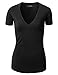 Made by Johnny WT3 Womens Basic Fitted Soft Short Sleeve Deep V Neck T Shirt XL Black