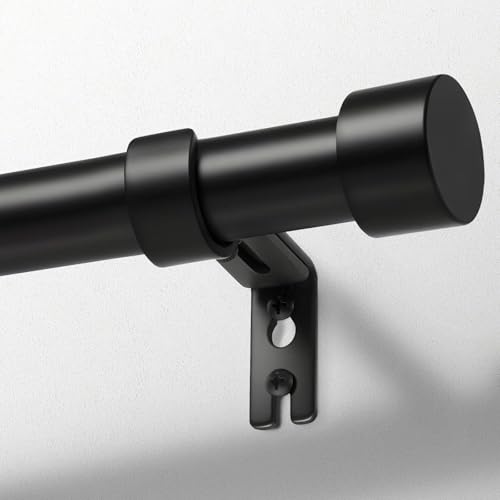Zeerobee Curtain Rods for Windows 32 to 72, 1 Inch Black Heavy Duty Drapery Rods with Adjustable Length, Outdoor Modern Curtain Pole with Simple End Caps, 32"-72", Black