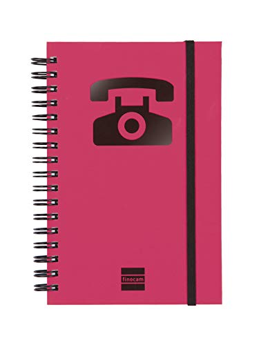 Finocam - Rubrica telefonica a doppia spirale con chiusura a elastico | 48 fogli | Piccola agenda con rubrica telefonica a doppia spirale 10 x 15 cm - colore Magenta