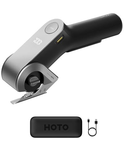 HOTO EdgeFlow Elektrisch Kartonschneider mit Titanklinge & LED-Display, Elektrische Schere, Selbstschleifend & Werkzeugloser Einfacher Klingenaustausch, Sicherheitsriegel für Karton, Teppich, Leder