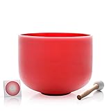 TOPFUND C Note Crystal Singing Bowl Root Chakra Red Color 12 inch O-ring and Rubber Mallet Included