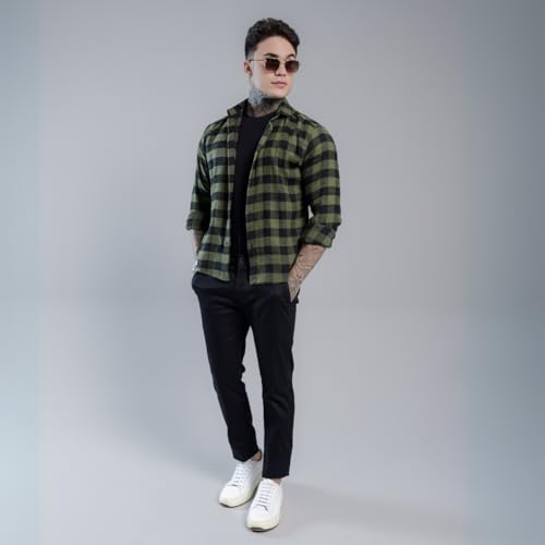 Camisa Masculina Xadrez Manga Longa Gola Italiana Ajuste Regular Confortavel Elegante