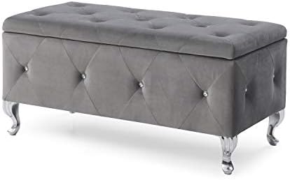AC PacificGlam 38 Inches Storage Ottoman Bench for Bedroom, Living Room, Entryway or Hallway, Upholstered Tufted Faux Leather Organizer, Grey
