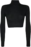 FashionMark Womens Polo Turtle Neck Crop Long Sleeves Plain Crop Top