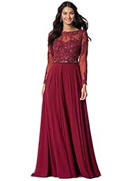 Aox - Vestido de gasa floral de manga larga para mujer