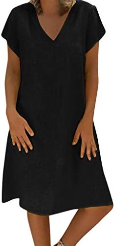 WEISUN Women Summer Dress Ladies Plus Size Dress T-Shirt Cotton and Linen Dress Casual Short Sleeve Midi Dress