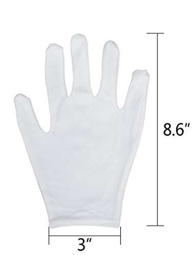 Amariver 12 Pairs White Cotton Gloves, 8.6'' Large Size Thicker and Resuable Soft Works Glove for Coin Jewelry Silver Inspection - Thumbnail 3