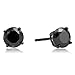 Sterling Silver Rohdium Plated Stud Earrings Set with Black Round Cubic Zirconias and Matching Backings, 6mm By Regetta Jewelry