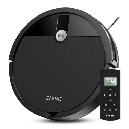 EASINE Robot Vacuum Cleaner, Brushless Design Vacuum Cleaner Robot, Strong Vacuum, Self-Charging, Remote Control, Flat, Suitable for Pet Hair and Hard Floors, E3
