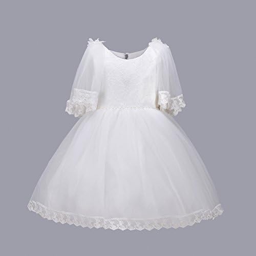 Omaysaa Girls Classy Embroidered/Beaded/Bowknot,Wedding Baptism Party Flower Girl Princess Dress (white20BB, 1Y)