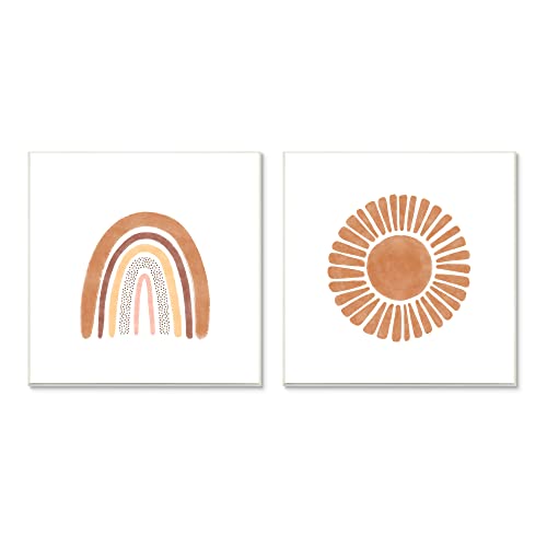Boho Rainbow Sun Kids, 12 x 12 Inch Mounted Print on Wall Plaque Set