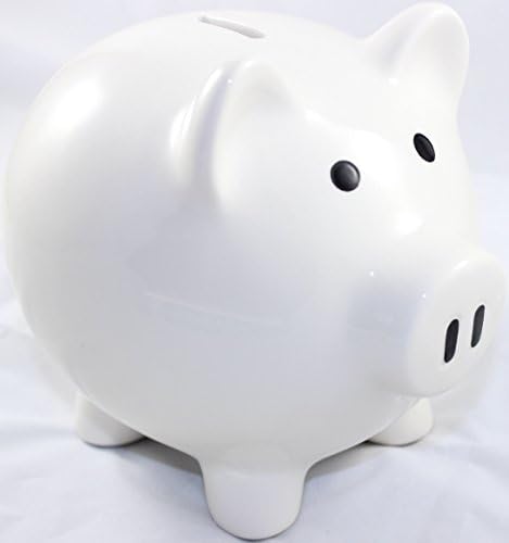 Jumbo - White Piggy Bank Ceramic - porcelain - Hole at bottom - with stopper plug- Unbreakable - boys - girls - kids - adults - Tirelire