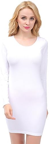 Women Plus Casual Seamless Long Sleeve Slim T Shirt Mini Bodycon Dress,White