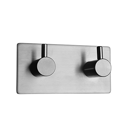 Wall Mounted Coat Hook Rail Self Adhesive Stainless Steel Hanging Hooks Rack Hallway Kitchen Storage Organizer (2-hook)
