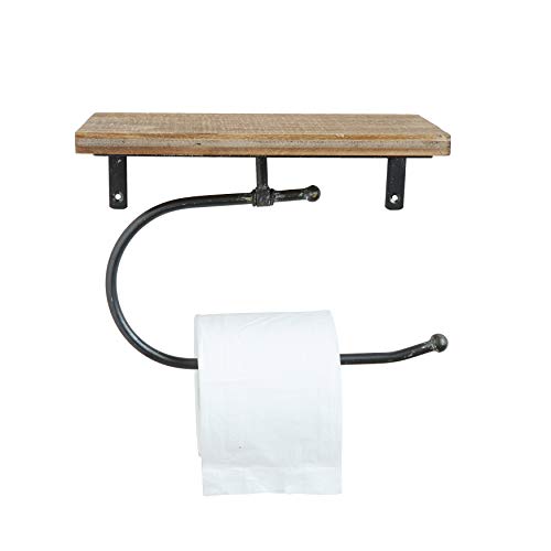 Creative Co-Op DA7857 Metal Wall Toilet Paper Holder with Wood Shelf