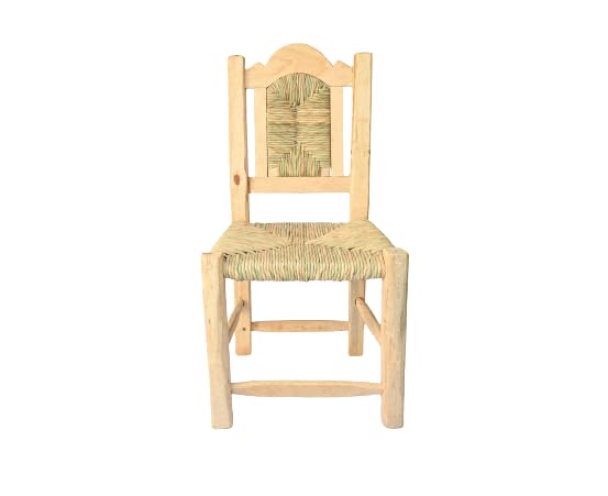 Set of 4 Handmade Mexican Tule Woven Wood Chairs - Jalisco Artisan Craft for Home, Restaurant, Bar, Hotel