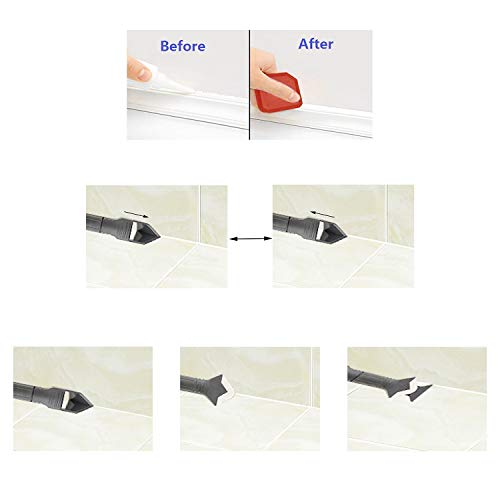 BOENFU Caulking Tool Kit 18 Pcs, 3 in 1 Caulking Tools Silicone Sealant Finishing Tool Grout Scraper Caulk Remover Caulk Nozzle and Caulk Caps 4 Replaceable Pads for Bathroom, Kitchen, Room Sealing