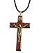 Catholica Shop Religious Wear Handcrafted Cherry Wood Crucifix Corded Necklace Cross Pendant for Men and Women. Made in Brazil - 2.4 Inches