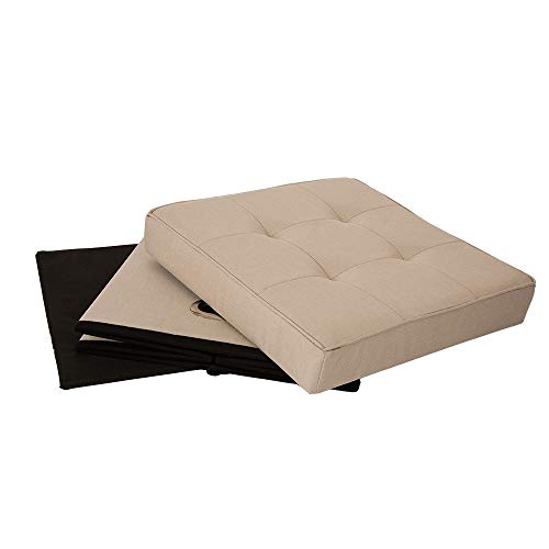 Glitzhome Foldable Linen Storage Ottoman Storage Cubes with Padded Seat Foot Rest, Cream