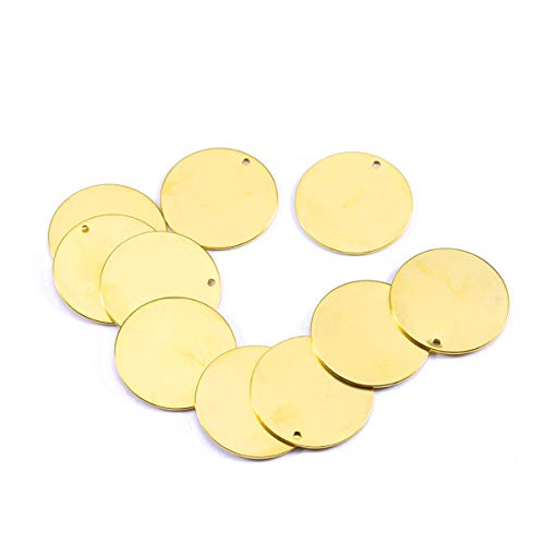 Gemful 10 Pcs Round Stainless Steel Stamping Blank Tag Pendants Gold Charms for DIY Jewelry Making Supplies Metal Engraving Dogs Tags 25mm (Gold)