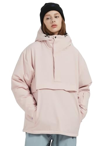 Photo 1 of SNBOCON Womens Mens Unisex Ski Snow Jacket Waterproof Windbreaker Hooded Warm Snowboarding Outwear Winter Half Zipper Loose Coat (2XL,Pink)