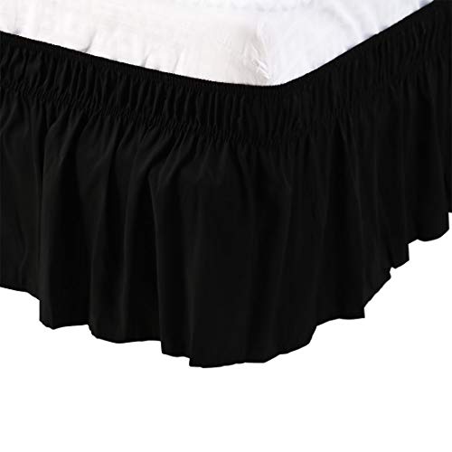 PiccoCasa Elasticated Bed Skirt Ruffled Bed Base Wrap Around Bed Valance Sheet, Brushed Microfiber Bedding Sheet Frame with 38cm Ruffle (Super King, Black)