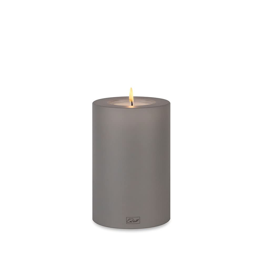 Qult Farluce Trend Stone Grey Diameter 10 cm • Tea Light Holder in Candle Shape • Plastic Candle in Candle Look • Tea Light Candle with Tea Light Insert • Includes Tea Light (Height 15 cm)